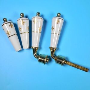 Antique Limoges France White Porcelain Door Handle Gold Fleur de Lis